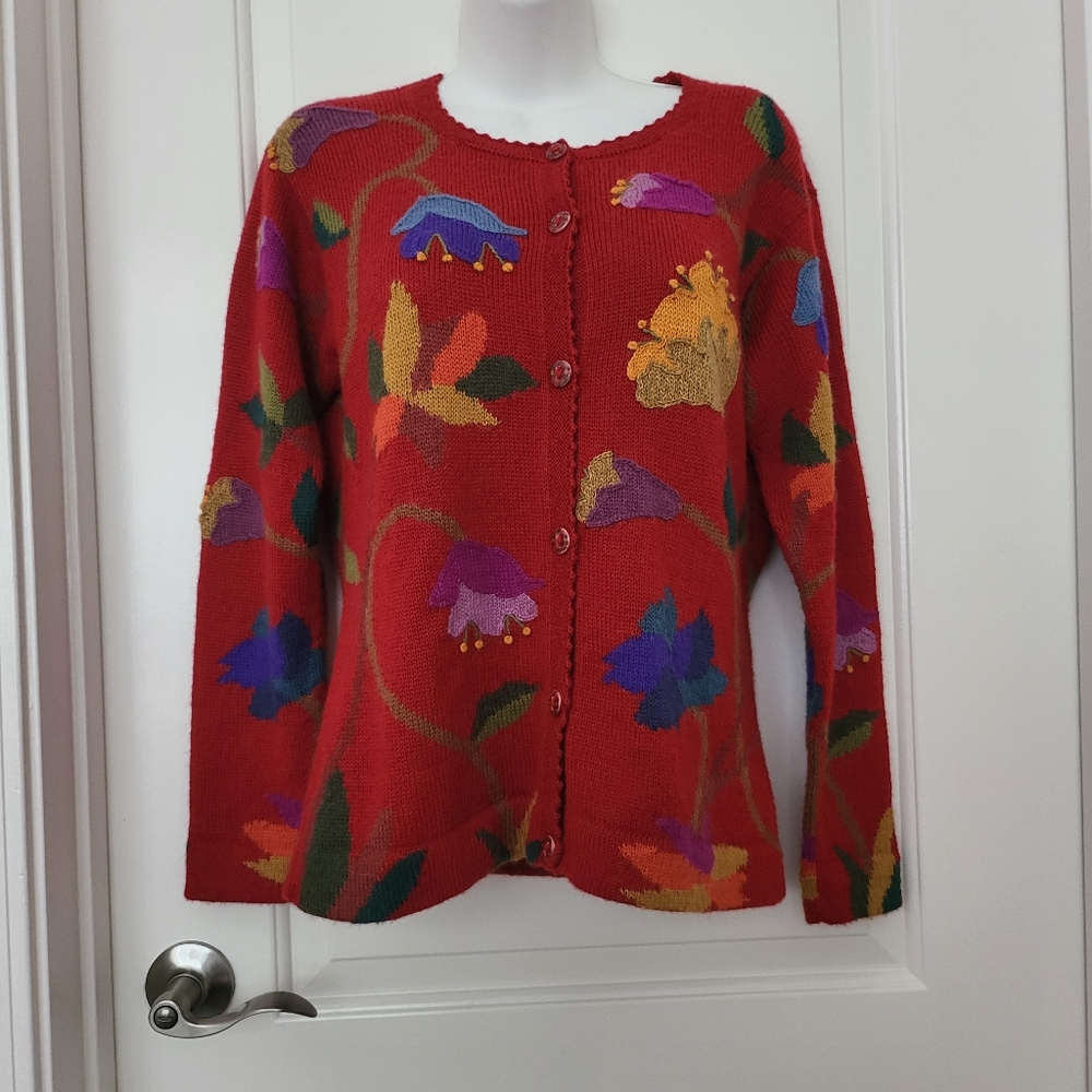 Baby Alpaca  Multicolor Knit CardiganSize M.